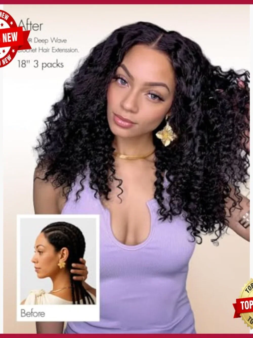 14 Inch Knotless Pre-Separated Deep Wave Crochet Hair Extensions 120g